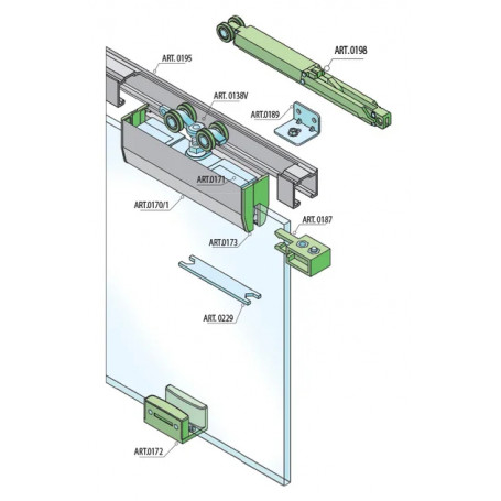 Kování na skleněné posuvné dveře SILENT GLASS S 100 SP