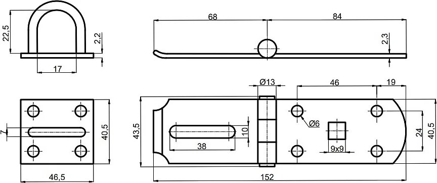 Petlice na visací zámek 150 x 40 x 2 mm