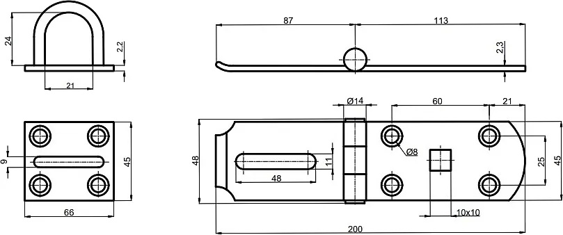 Petlice na visací zámek 200 x 45 x 2 mm