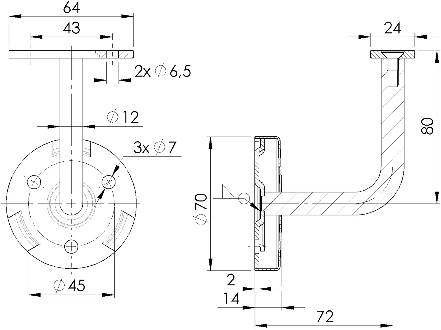 Držák madla na zeď A/0117-000-B