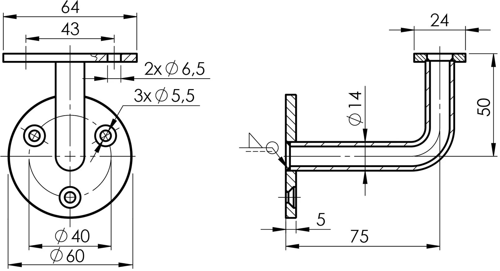 Držák madla na zeď A14/0112-000-LED-B