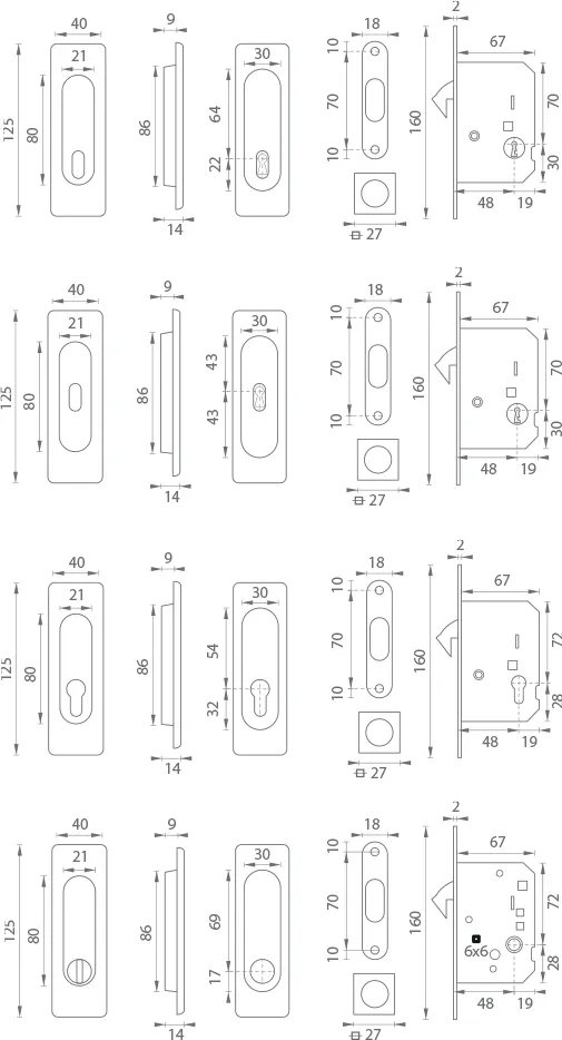 Hranatý set na posuvné dveře FIMET