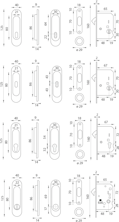 Oválný set na posuvné dveře FIMET